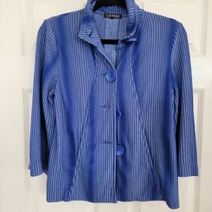 Carine Blue Ribbed Big Button Jacket